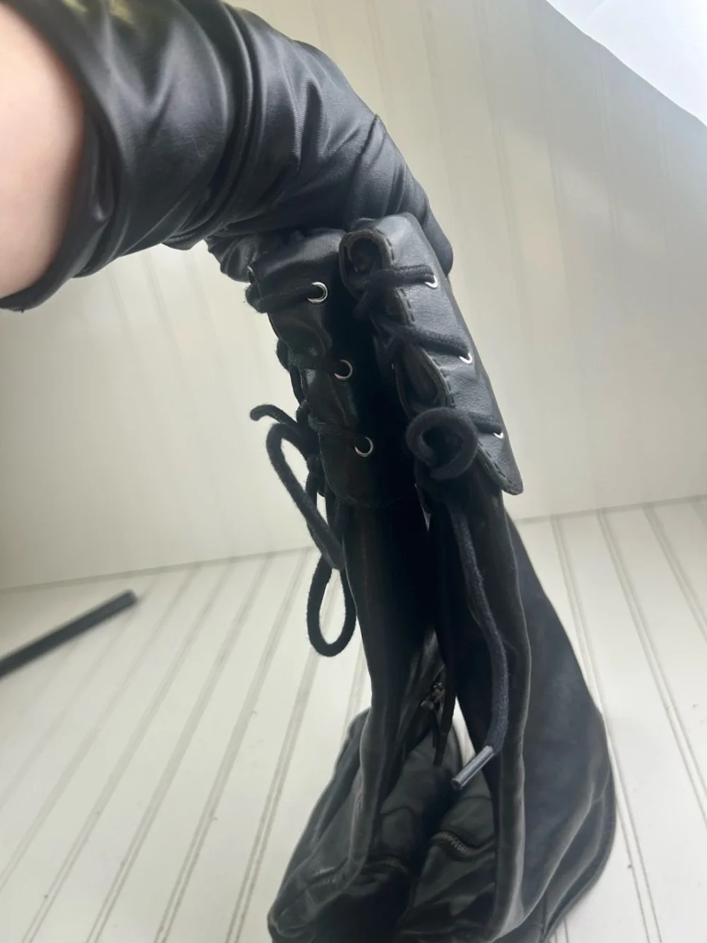 Vince Camuto Black Leather Over-the-Knee Lace-Up Zip Boots